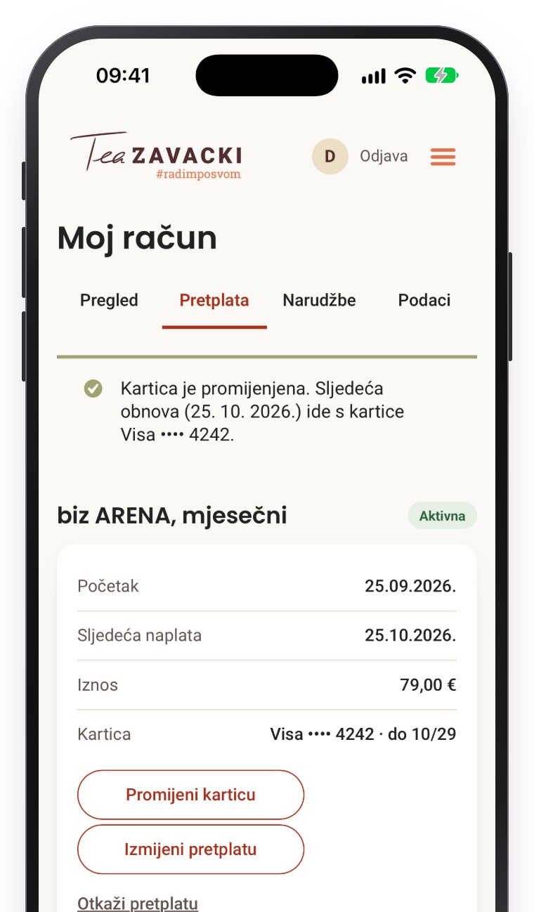 Moj račun nakon promjene: obavijest Kartica je promijenjena