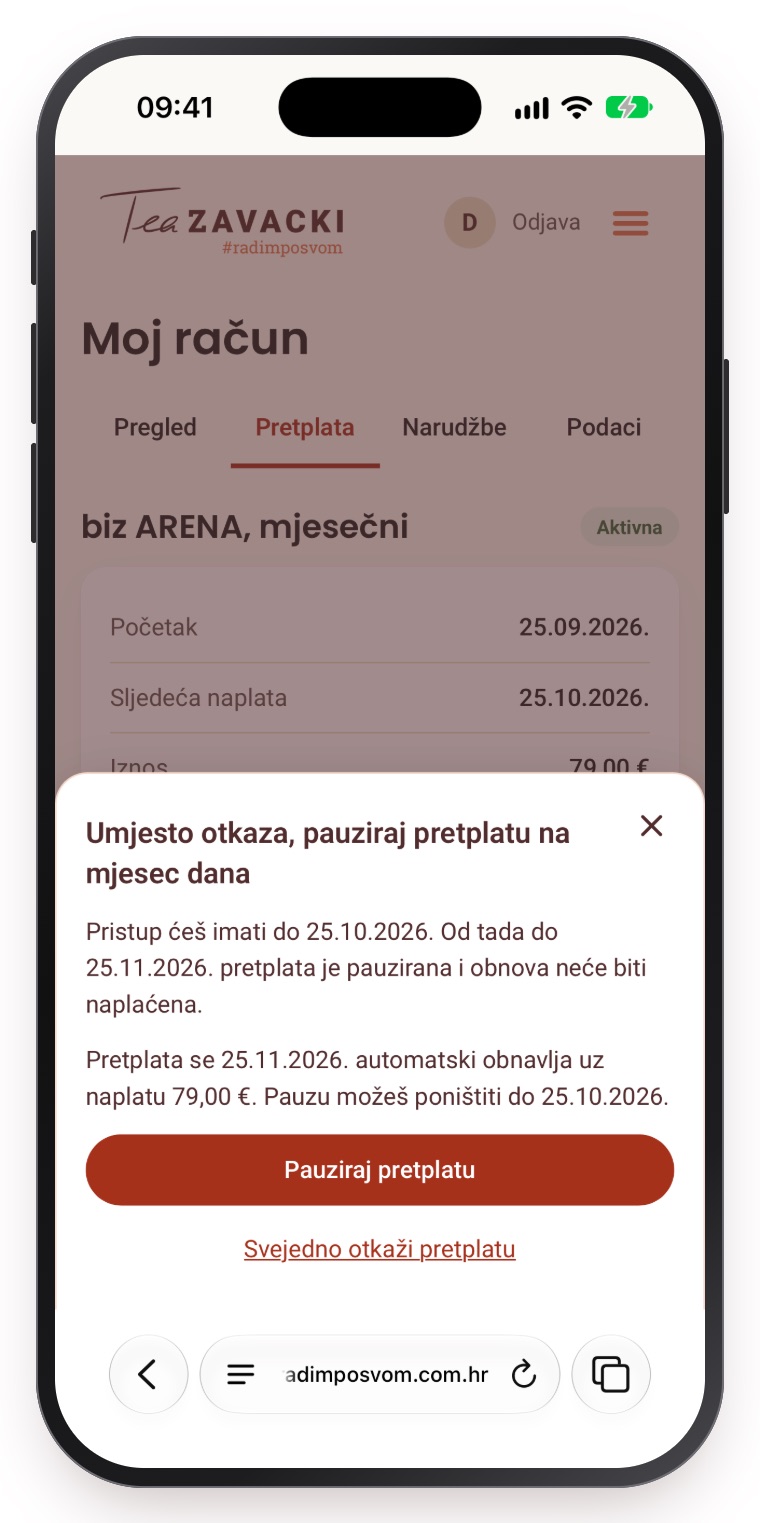 Prozor otkaza: Umjesto otkaza, pauziraj pretplatu na mjesec dana