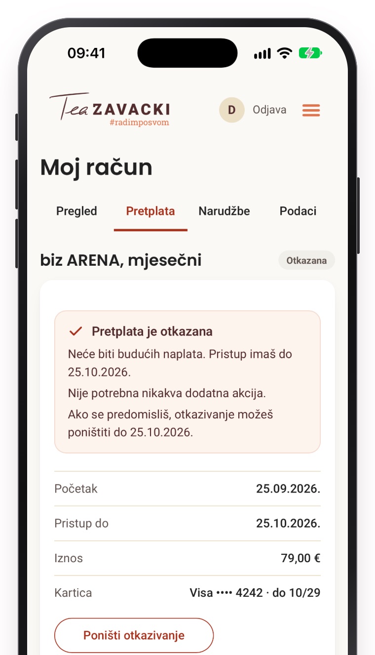 Pretplata Otkazana: pristup do datuma i gumb Poništi otkazivanje